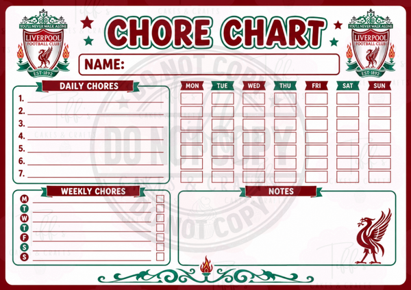 Liverpool FC Chore Chart *DIGITAL DOWNLOAD*