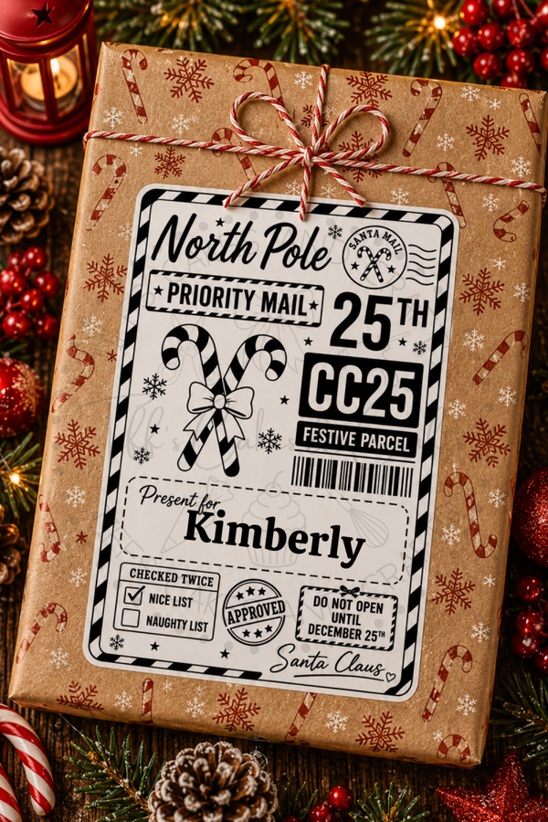 Candy cane present label