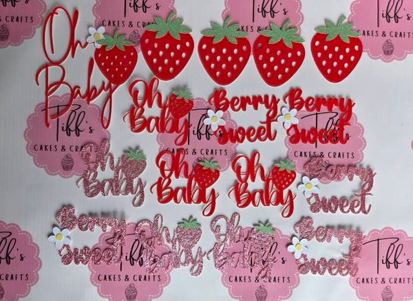 Pink & red strawberry theme, cake topper & cupcake set