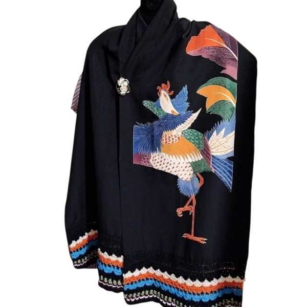 Écharpe au design unique ancien Kaga Yuzen 180 cm