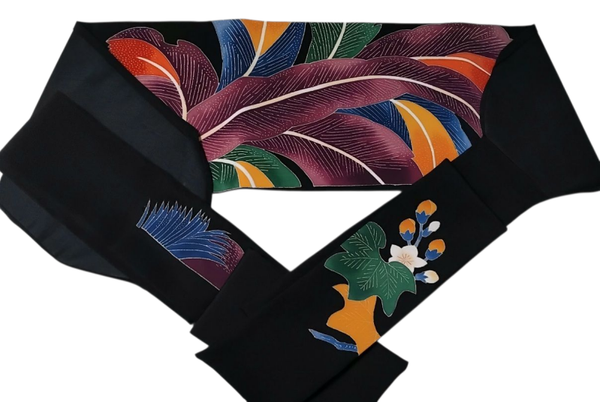 Obibelt ceinture kaga yuzen soie peinte à la main 242 cm