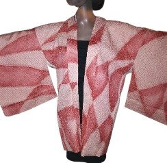 Haori shibori vintage multicolore rose abstrait motif  vintage neuf