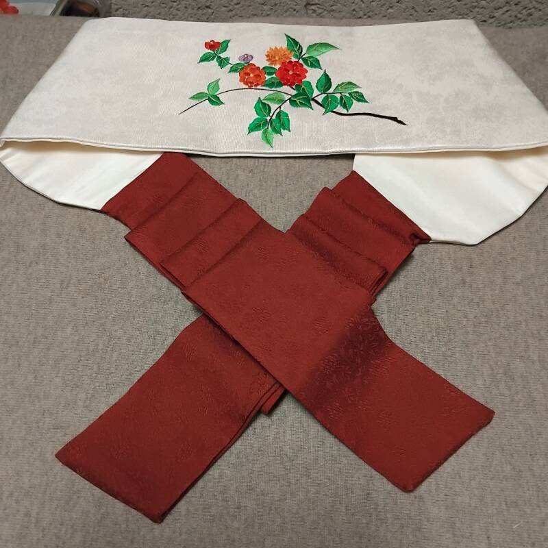 Ceinture obi en soie naturelle 270 cm brodée à la main au Japon