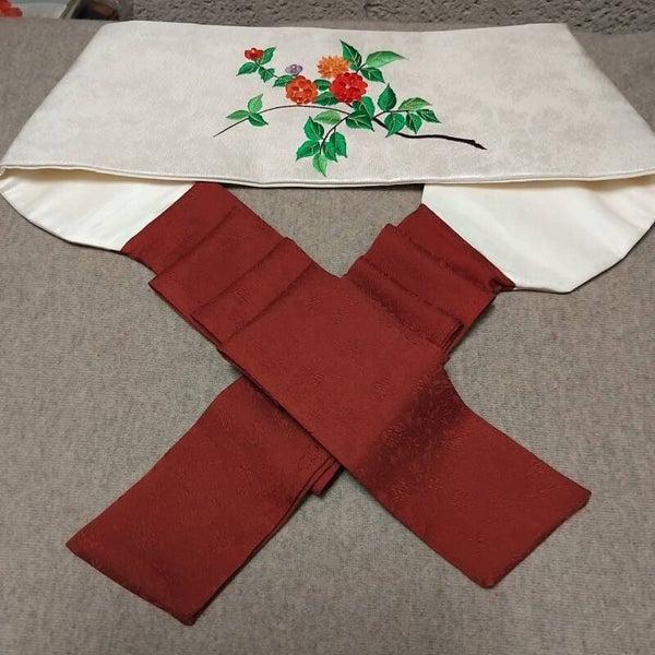Ceinture obi en soie naturelle 270 cm brodée à la main au Japon