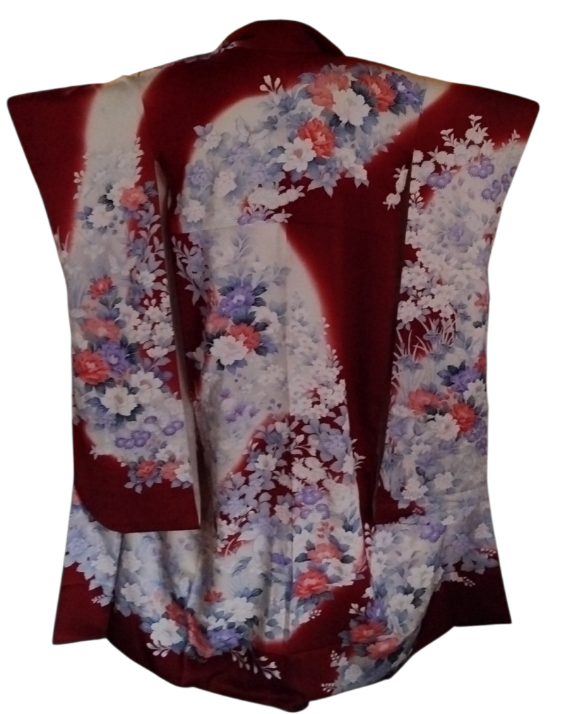 Kimono Furisode rouge foncé 100% soie vintage neuf