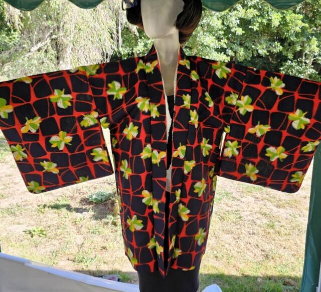 Haori meisen en soie bleu foncé vintage neuf