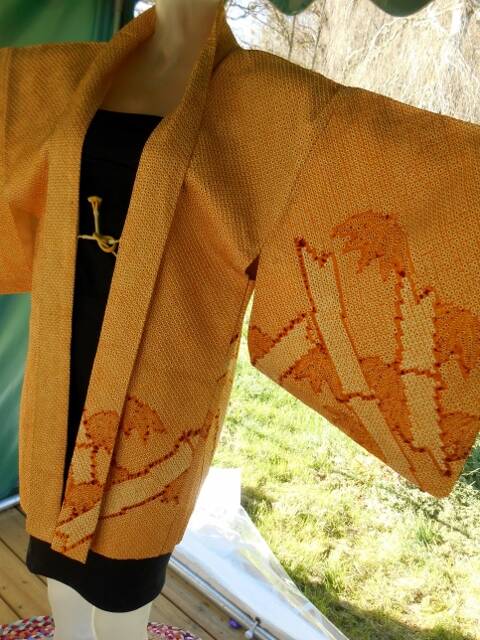 Soie japonaise haori Shibori tie-dye artisanat ocre jaune
