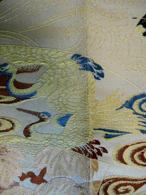 Maru (geisha) obi en brocart de soie or 67x63cm « oiseau ».