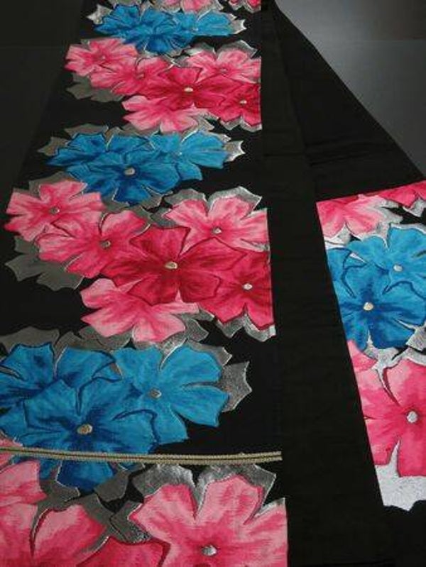 Obi Fukuro noir antique en soie brillante double face