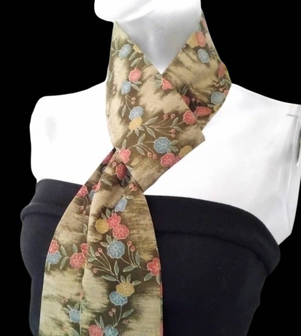 Ceinture oi écharpe étroit en soie 205x8cm nuances de vert