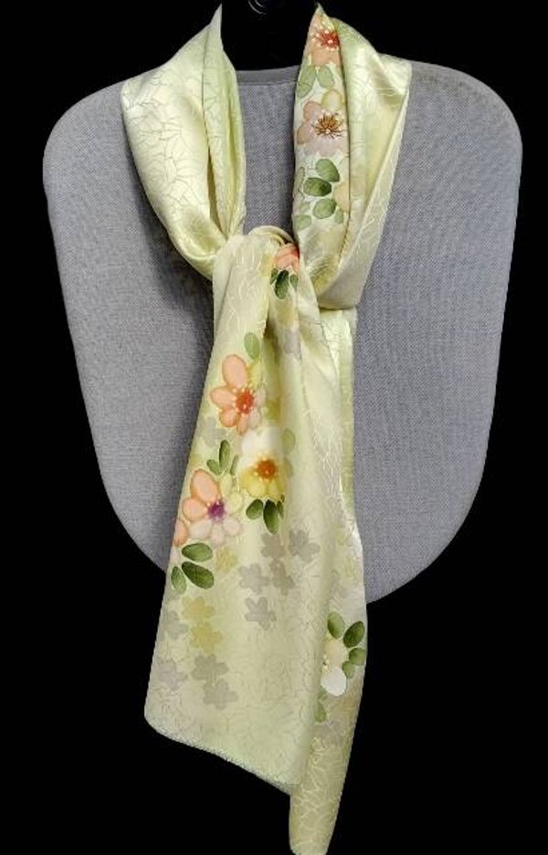 Vloeiende zijden sjaal Yuzen handgeschilderd 170x36cm