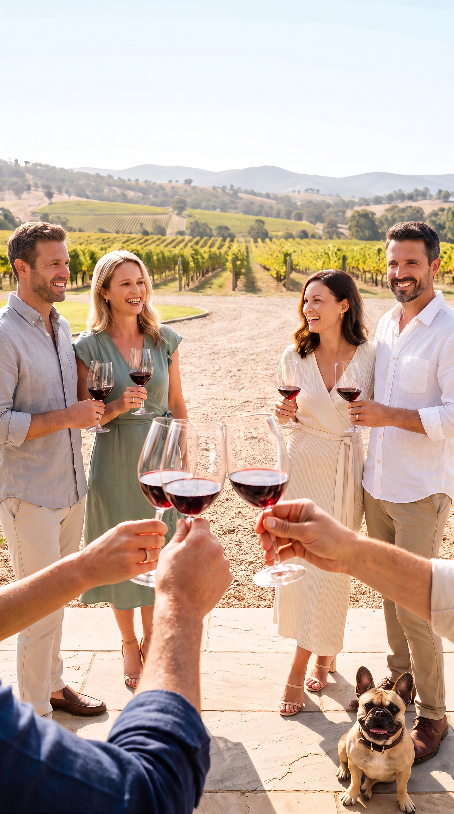 Four people in a vineyard