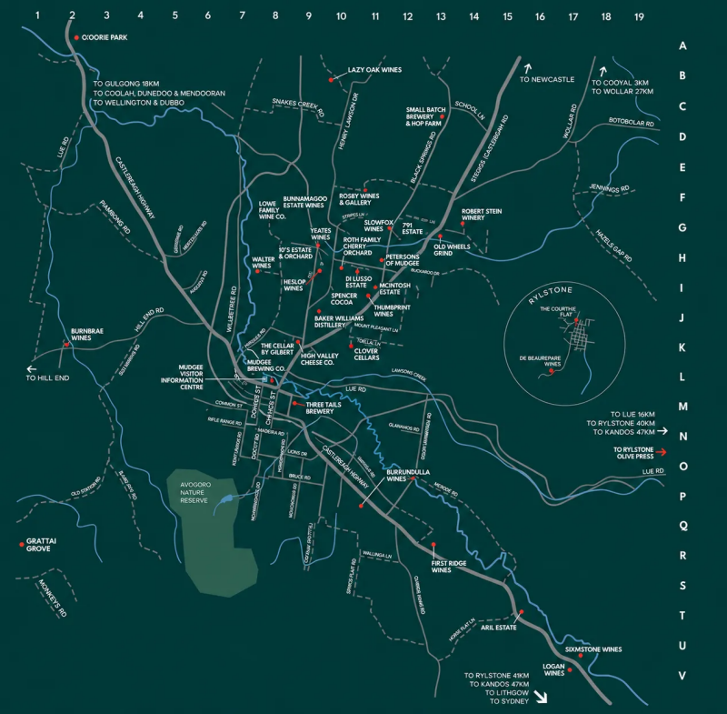 Map of Mudgee Wineries