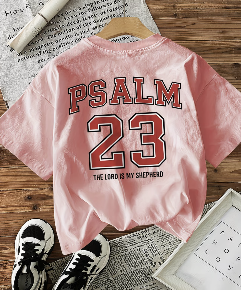 Women’s Soft Pink Christian T-Shirt – Psalm 23 “The Lord Is My Shepherd”
