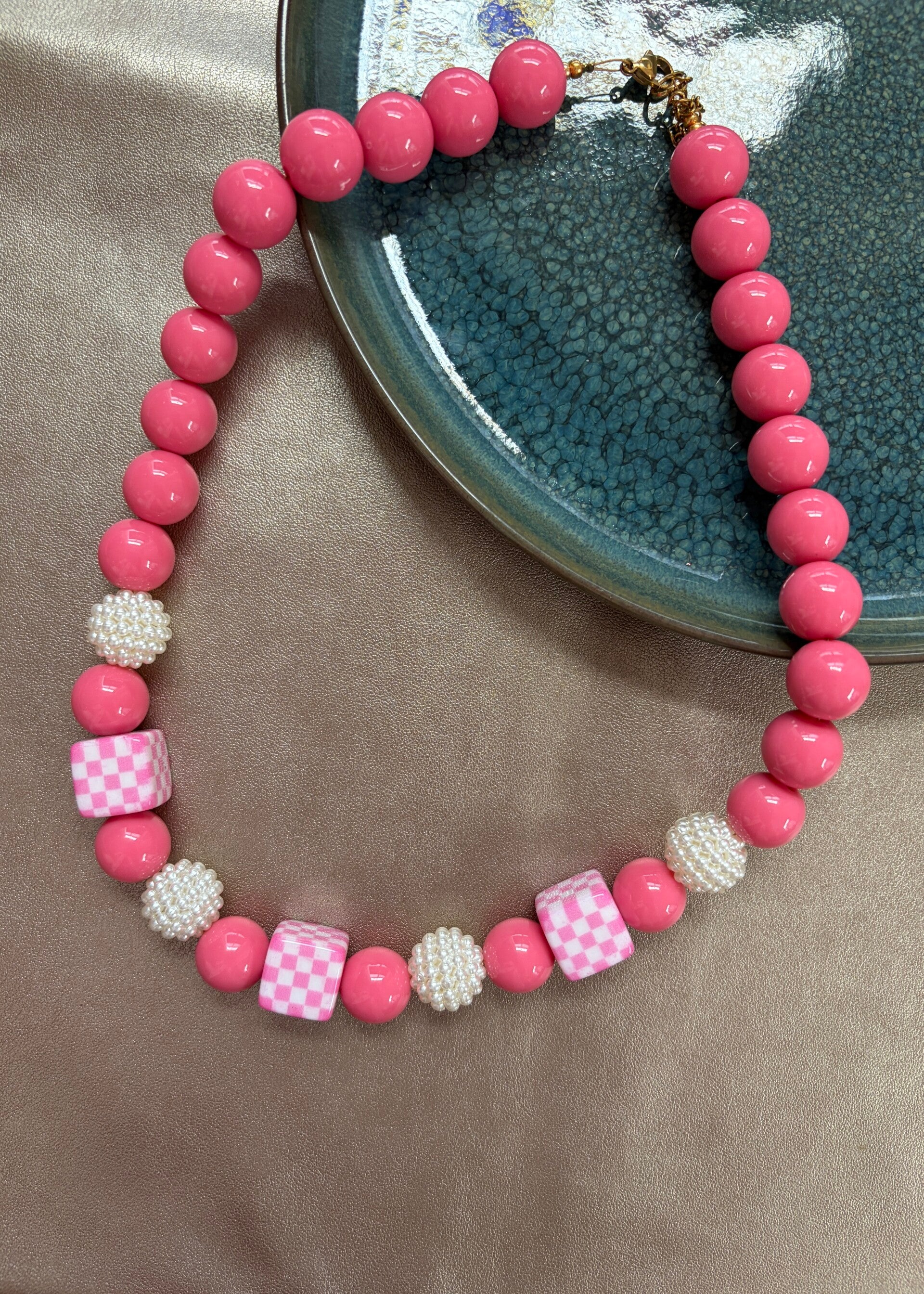 Bloom Crush Ketting - Geblokt Roze