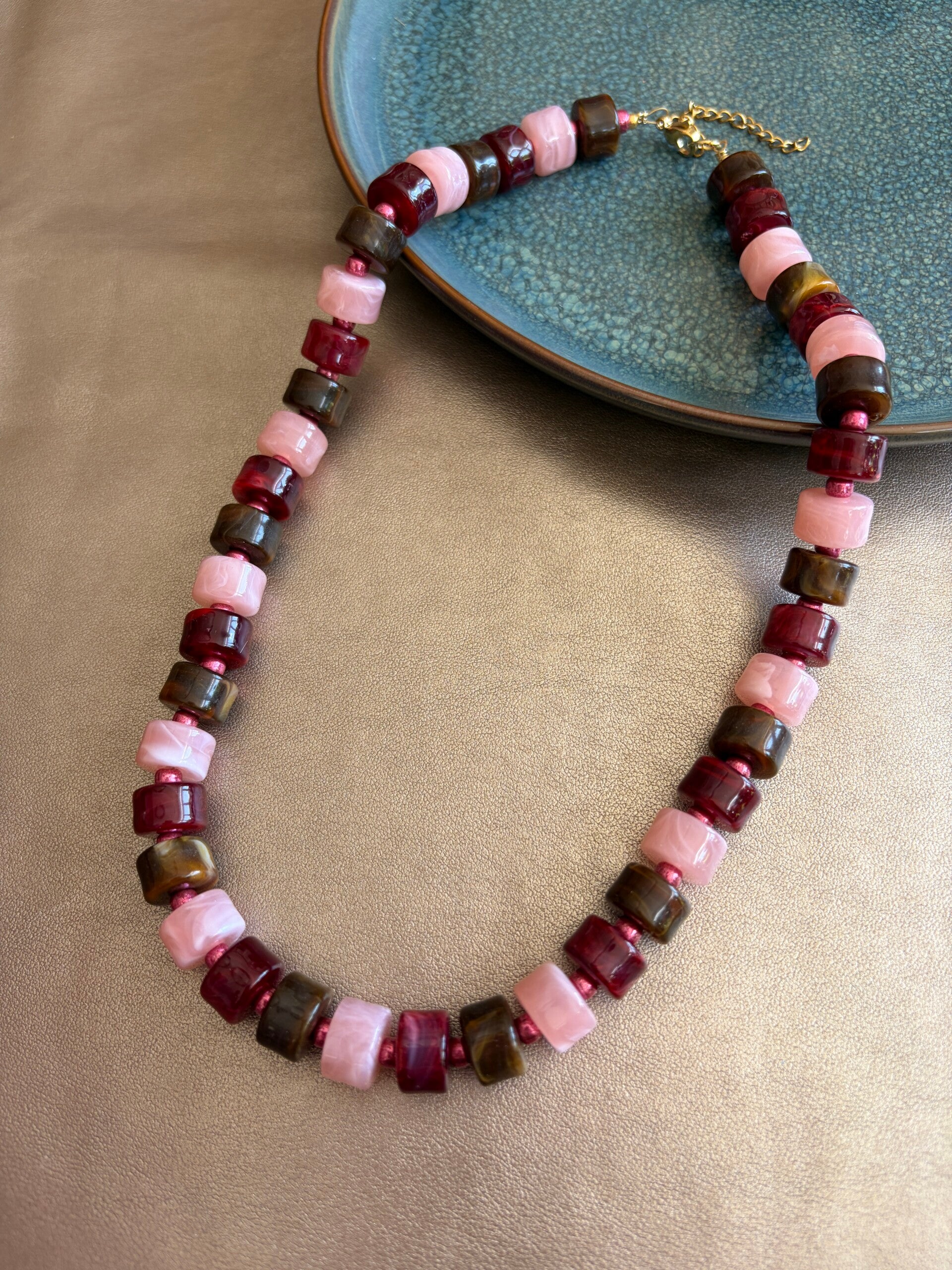 Autumn Glow - ketting Falling for you - bruin/rood/roze