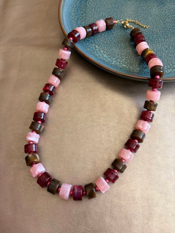 Autumn Glow - ketting Falling for you - bruin/rood/roze