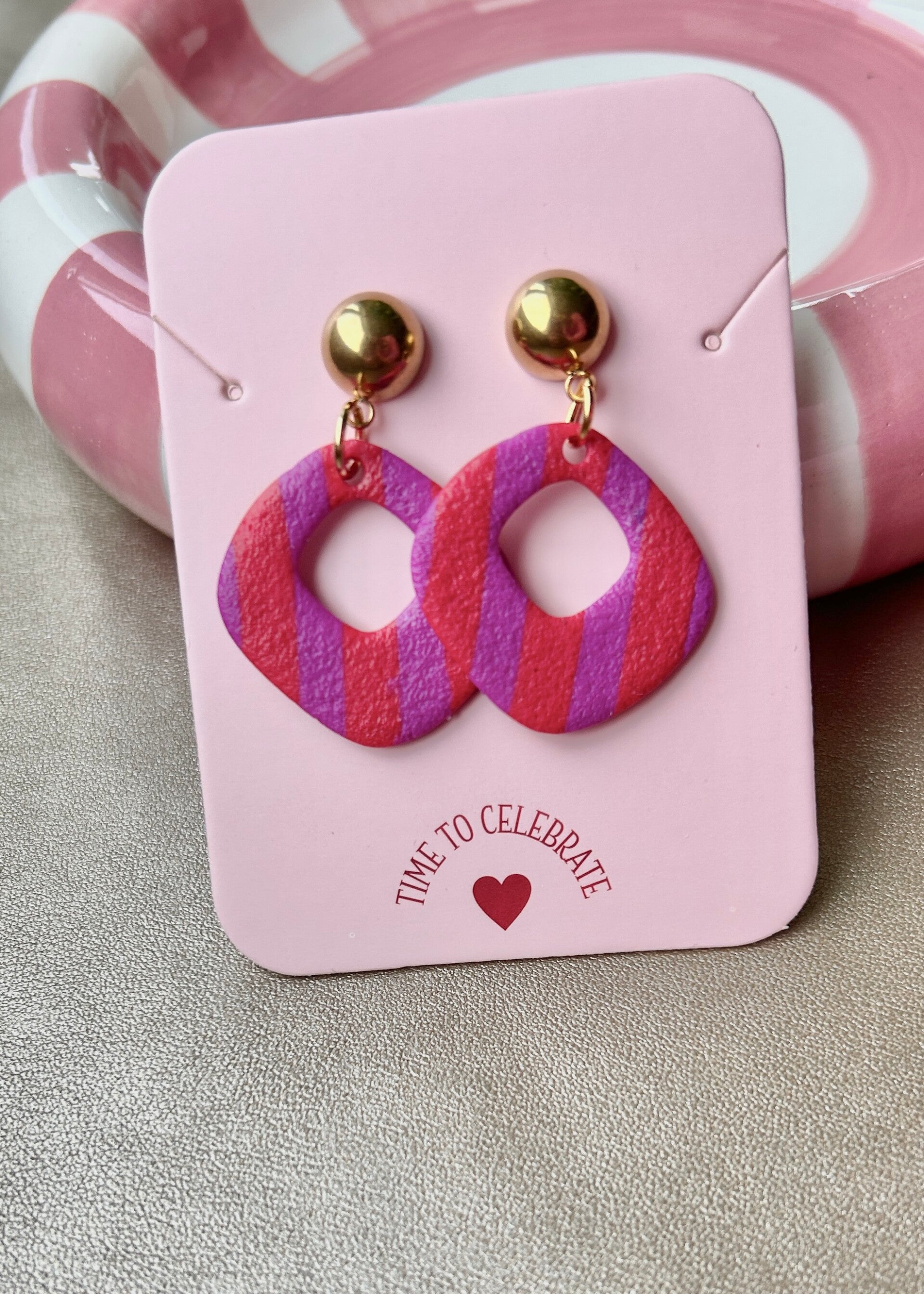 Oorbellen Bloom - Stripes roze/rood