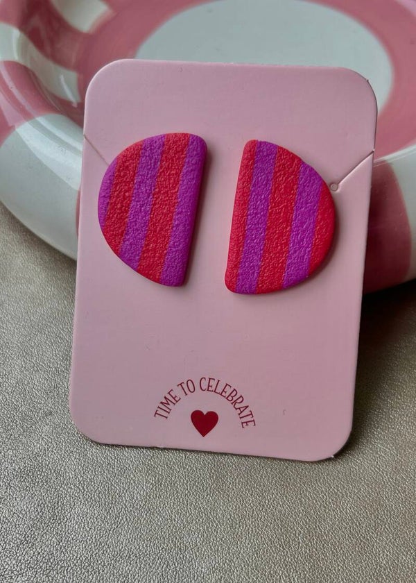 Oorbellen Bloom - Striped Studs Rood/Roze
