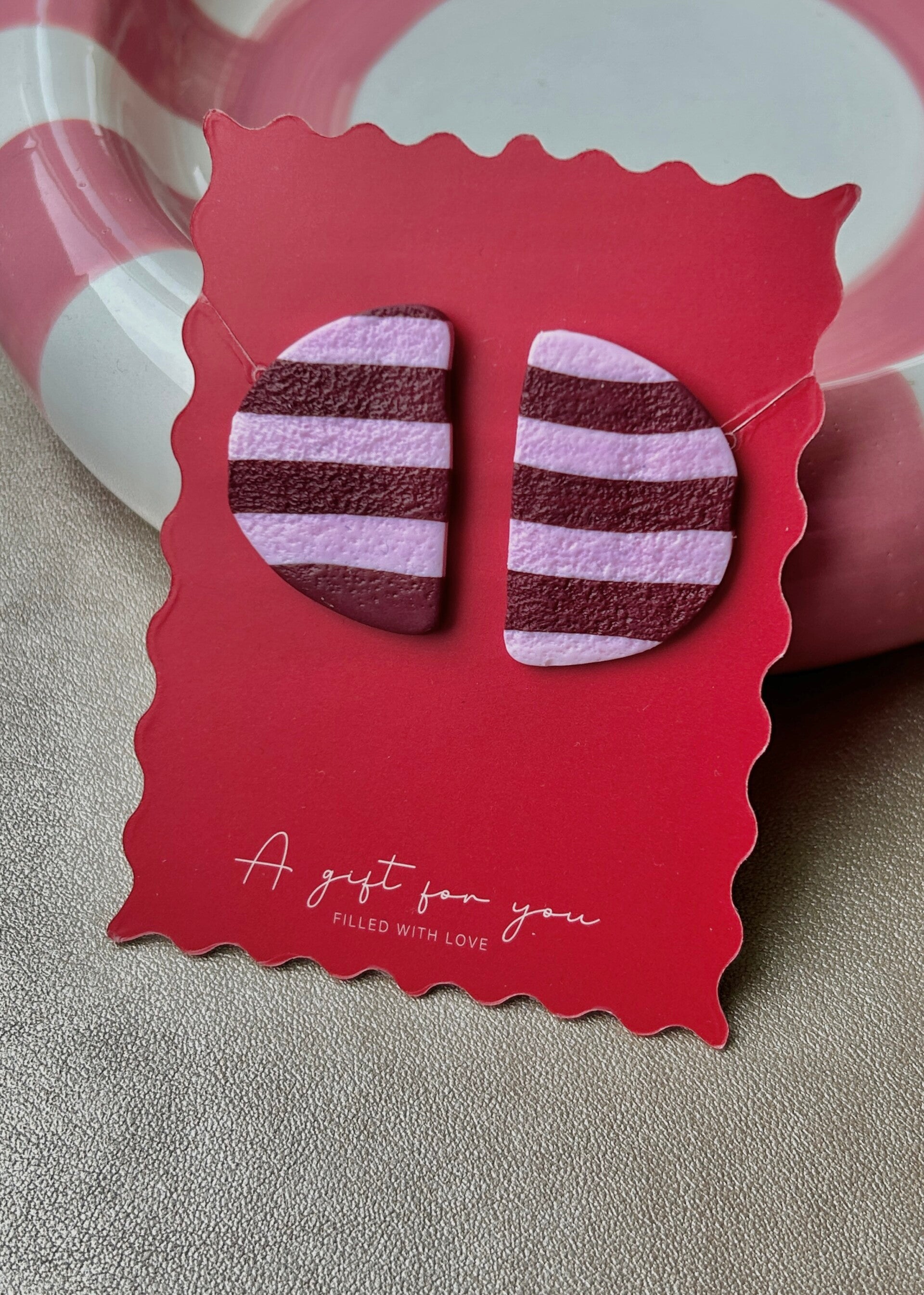 Oorbellen Bloom - Striped Studs Roze/Bordeaux