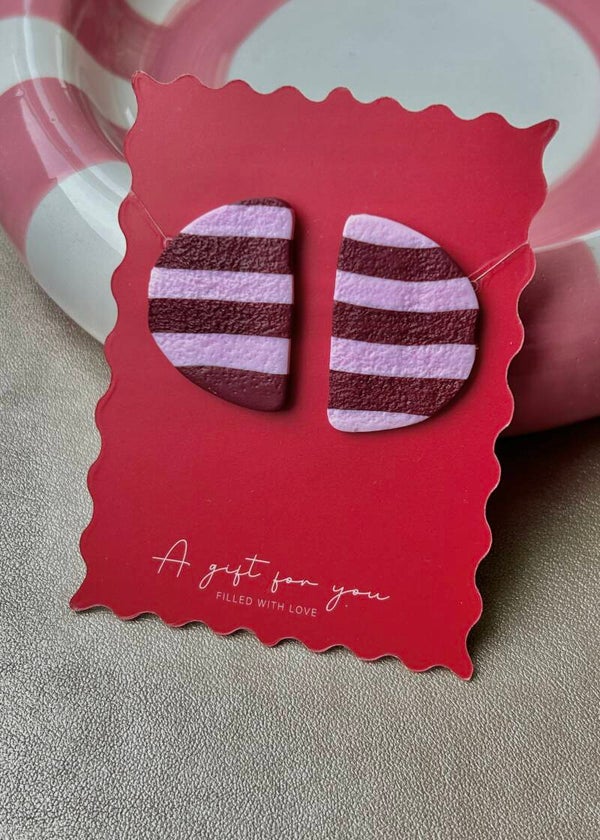 Oorbellen Bloom - Striped Studs Roze/Bordeaux
