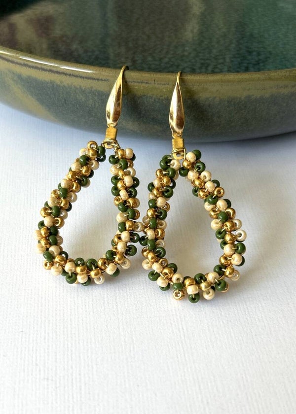 Oorbellen Ziss - Druppel Groen Goud Beige