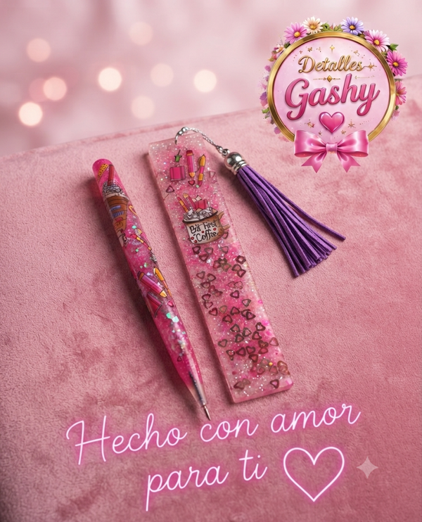 ✨💖 Set personalizado: Marcapáginas y lapicero 💖✨