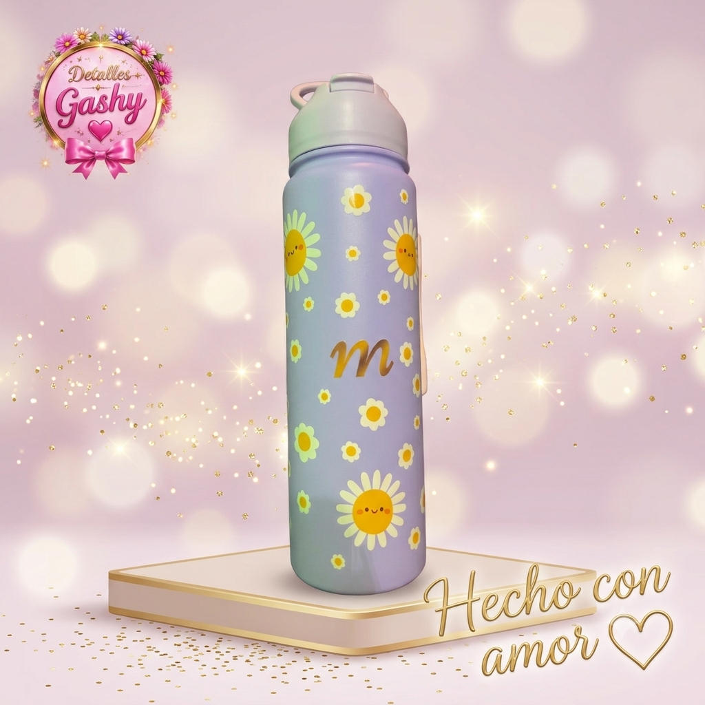 🌼💜 Botella personalizada con diseño de margaritas 💜🌼