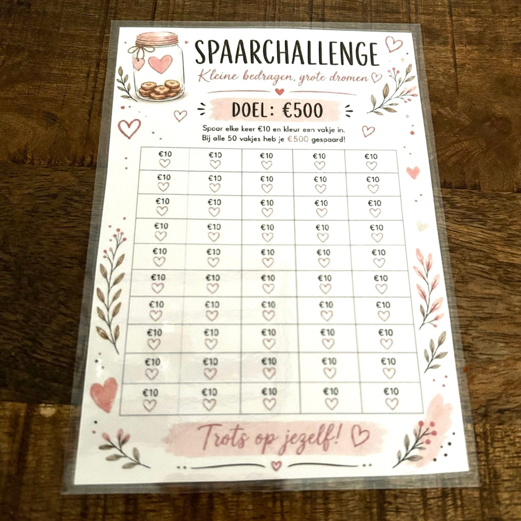 A5 Spaarchallenge Tracker €500