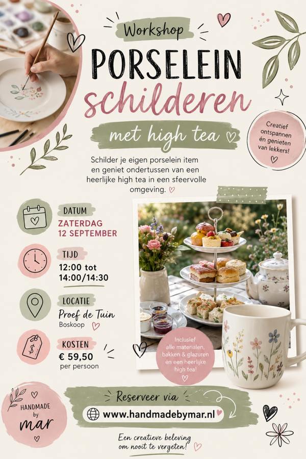 Workshop porselein beschilderen en high tea 12 September
