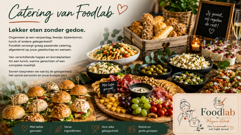 Huisgemaakte catering met hapjes, salades en brood van Foodlab by Mirjam in Zwolle