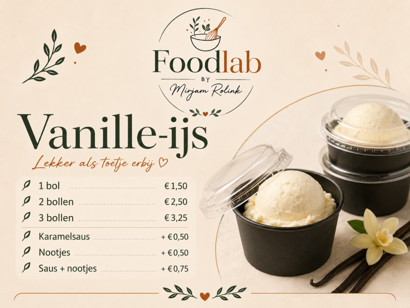 Vanille-ijs als toetje bij Foodlab by Mirjam