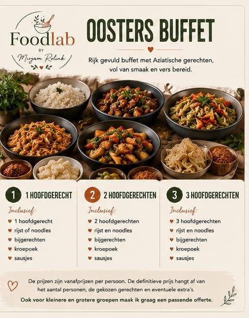 Oosters buffet met rijst, groenten en warme gerechten van Foodlab by Mirjam
