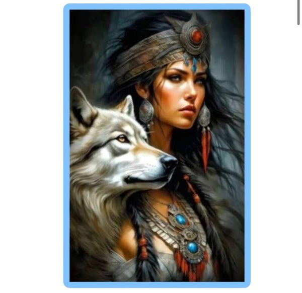 Diamond Painting Canvas 40x30cm - Painting 35x25cm Wolf-Girl"