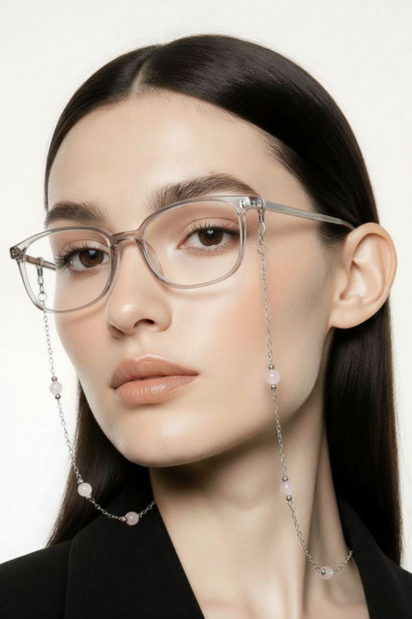 Chaîne porte-lunettes en quartz rose