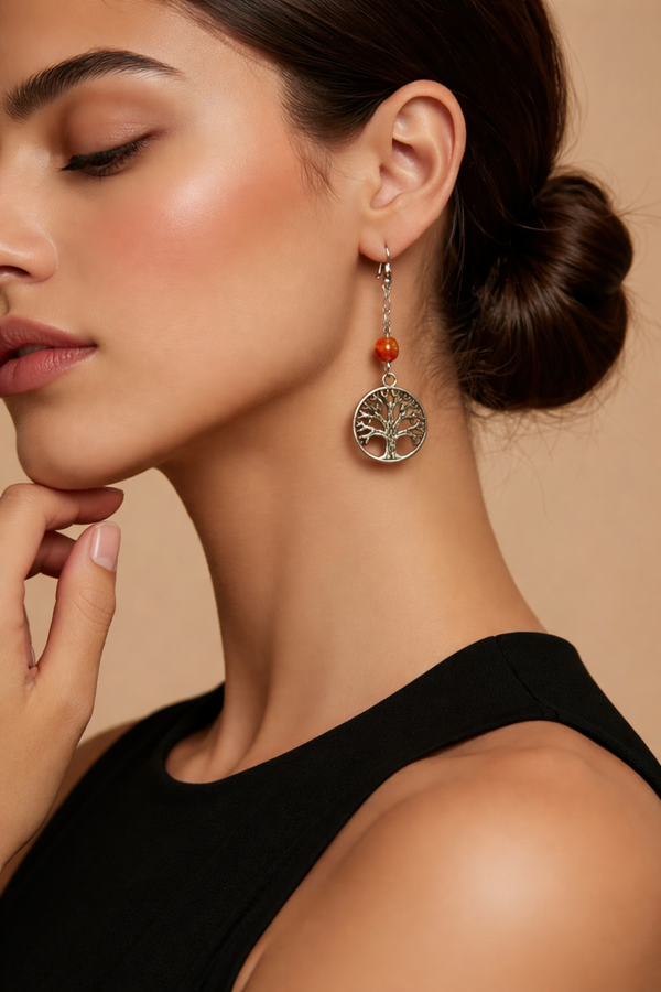 Boucles d’oreilles Arbre de Vie en Cornaline