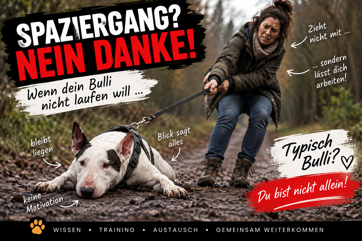 Bullterrier zieht an der Leine