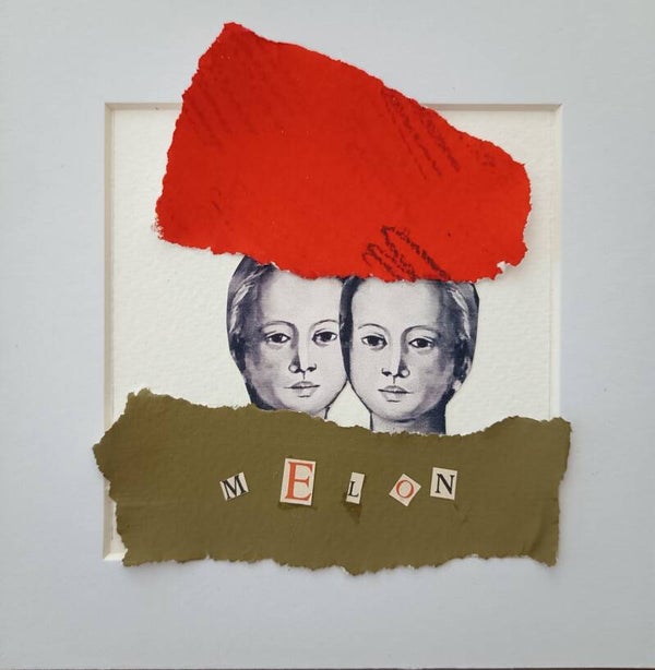 Œuvre unique sur papier collage art "MELON" collection Marinette