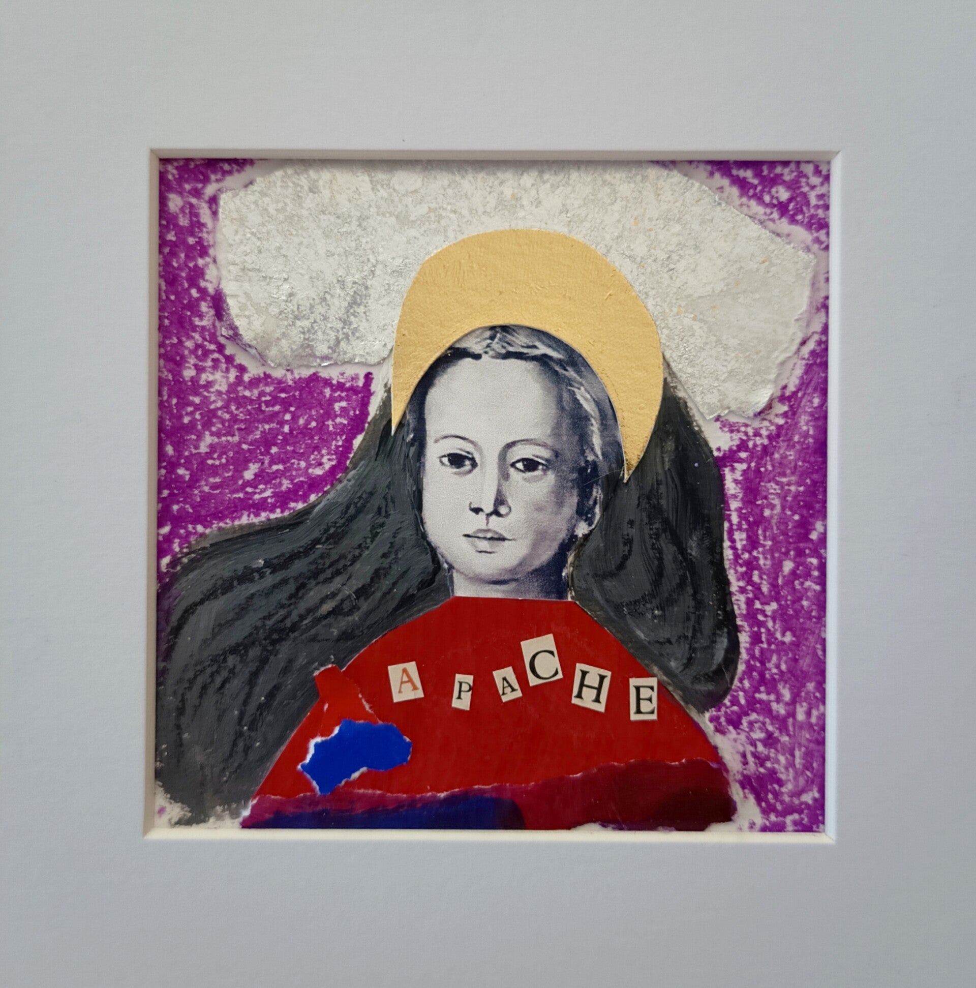 Œuvre unique sur papier collage art "APACHE" collection Marinette