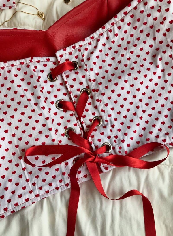Reversible red hearts corset