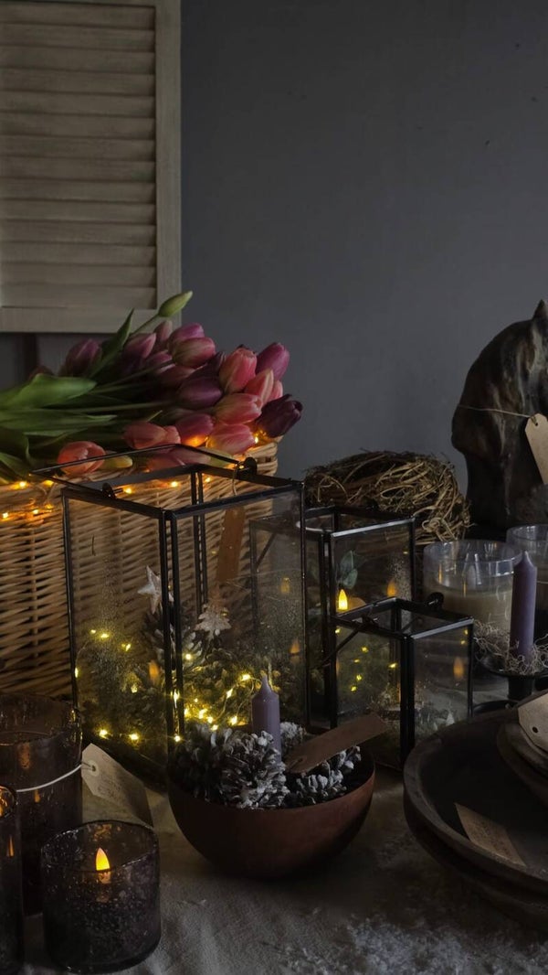 Set van 3 opgemaakt windlichten