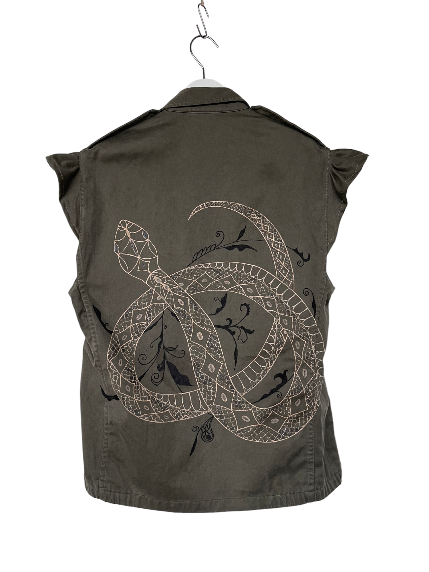 Handpainted vintage deconstructed army jacket Snake