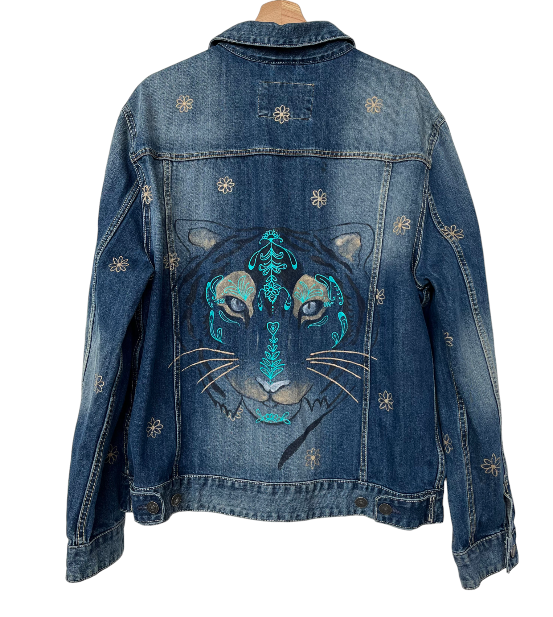 Handpainted preloved denim jack Tiger