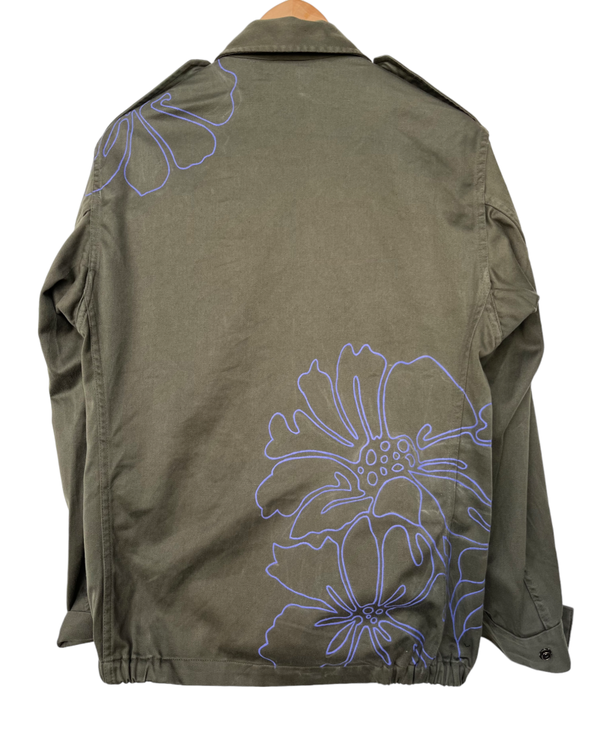 Handpainted vintage army jacket Purple Rain Flowers