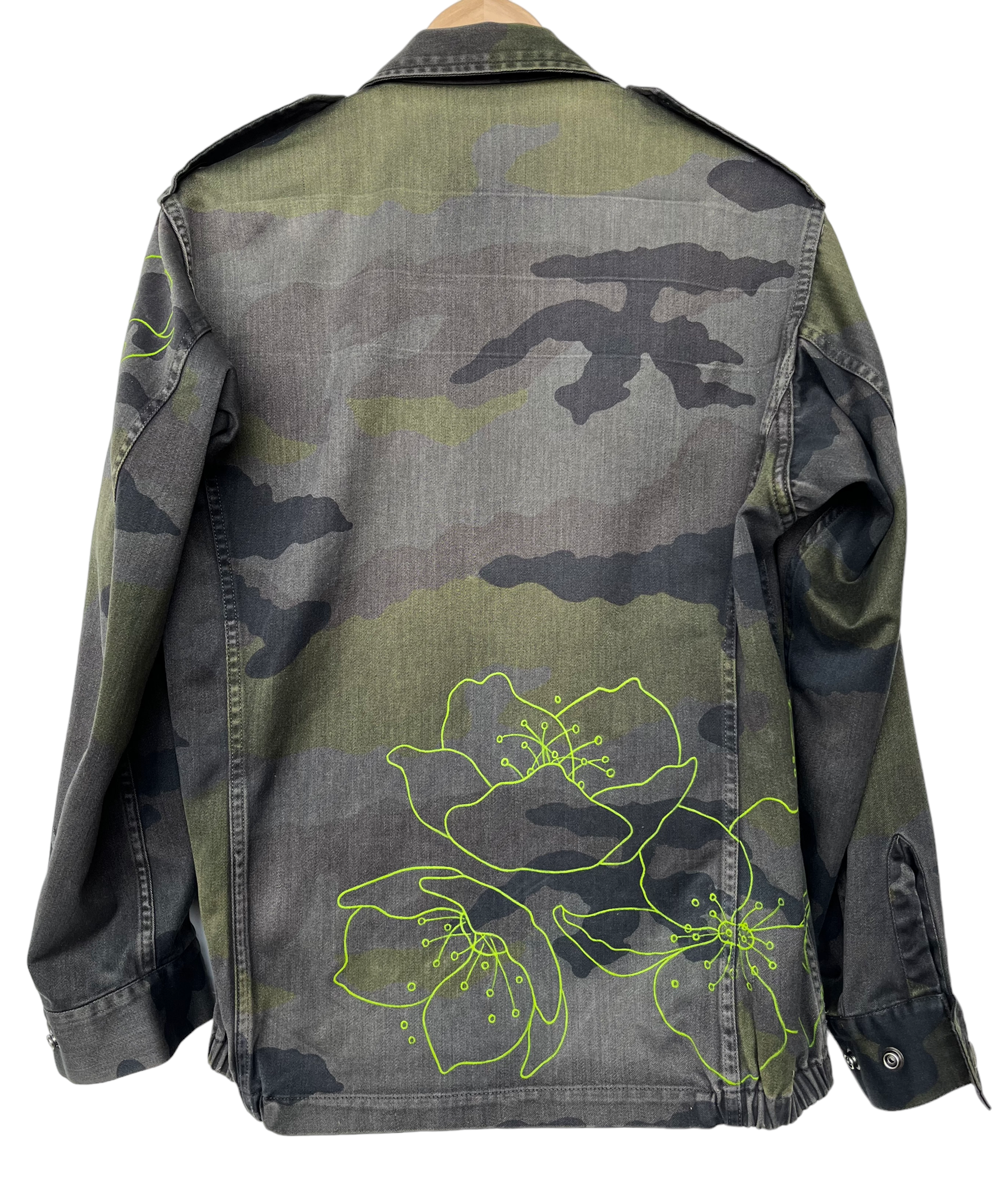 Handpainted vintage army jacket Green Flowers