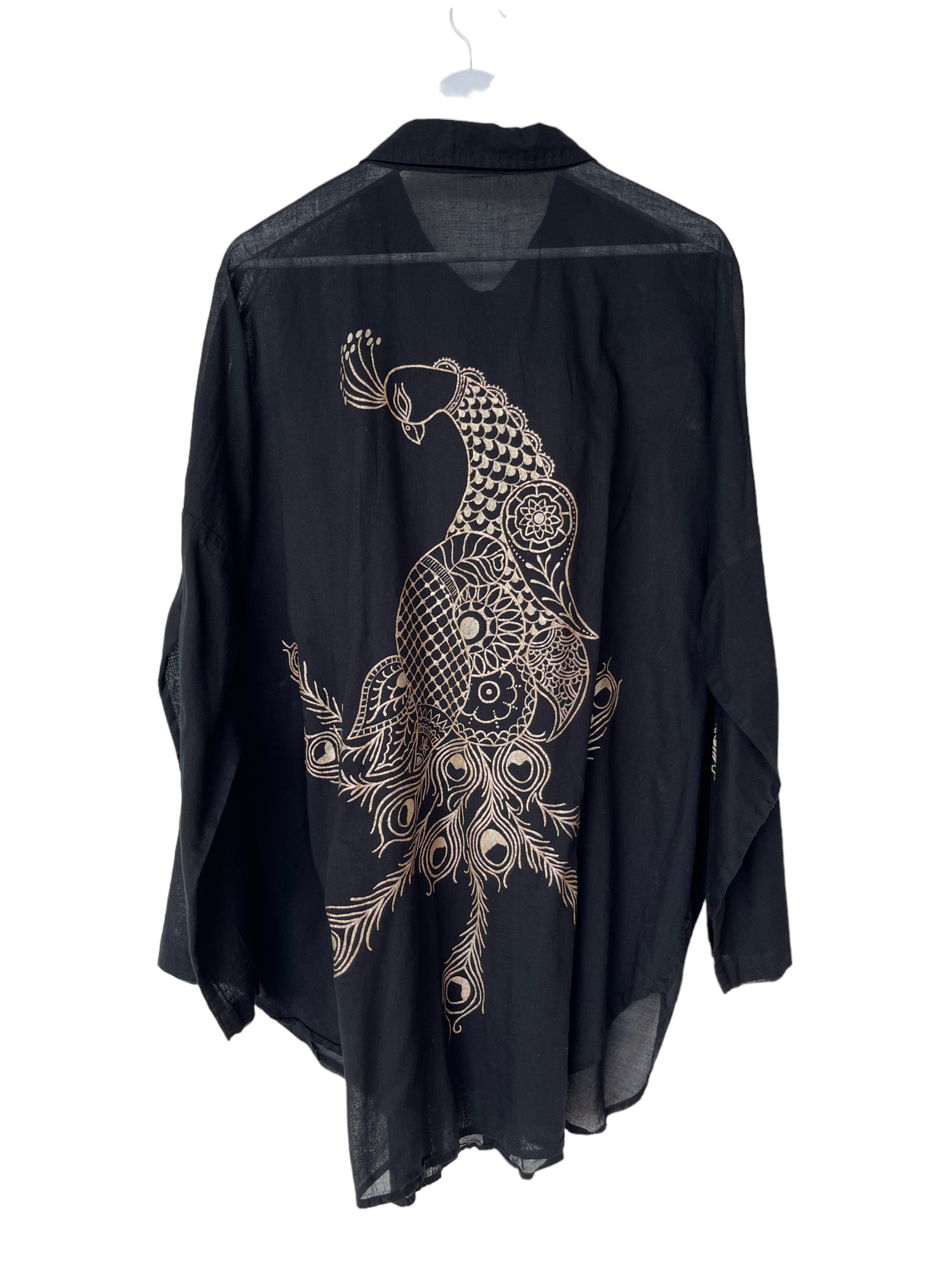 Handpainted black shirt Peacock
