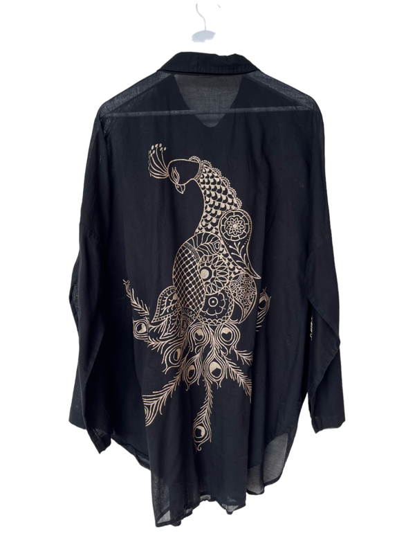 Handpainted black shirt Peacock