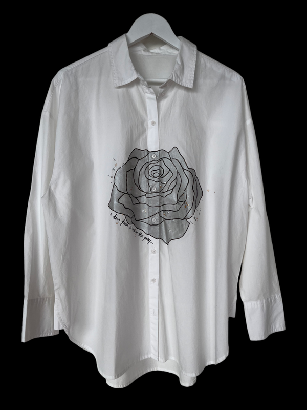Handpainted white shirt Grey Rose