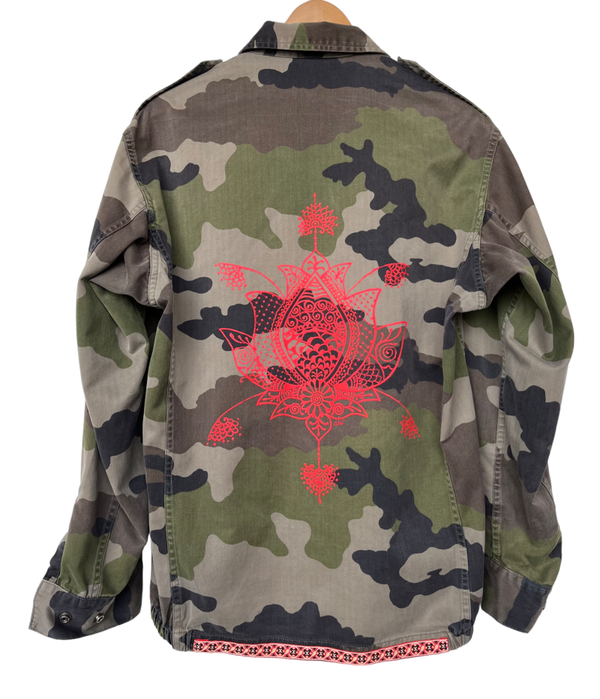 Handpainted vintage army jacket Lotus