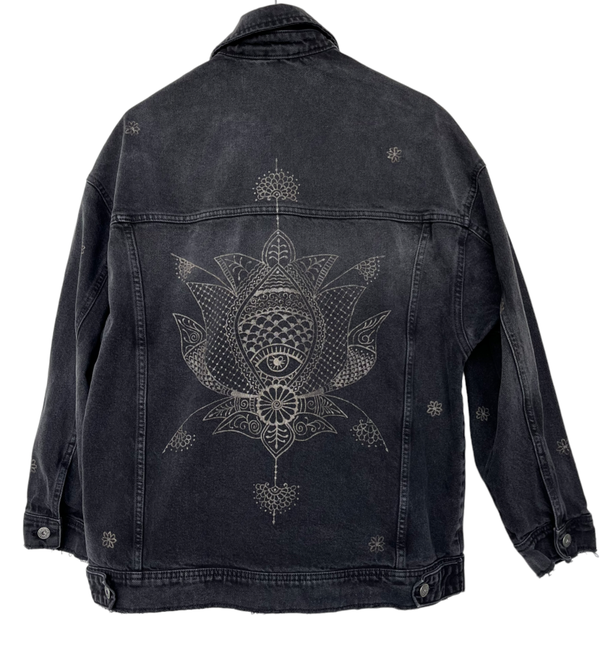 Handpainted preloved denim jacket Lotus